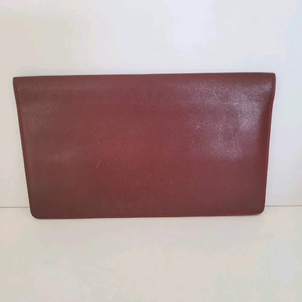 Cartier Vintage Bifold Leather Bordeaux Red‎ Wallet Large Credit Card Burgundy